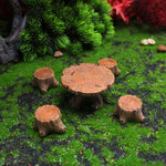 accessoires art jardin decoration resine miniature table tabourets herbe verte aspect bois feerique