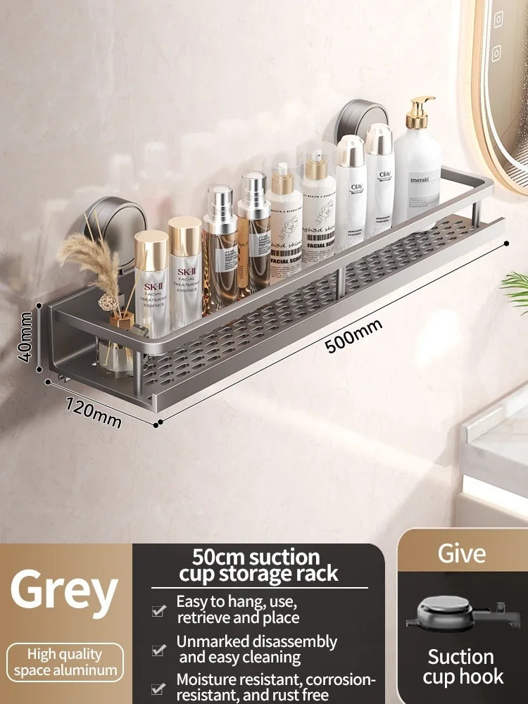 étagère salle bain murale ventouse aluminium argenté perforée moderne suction sans perçage.instructions montages