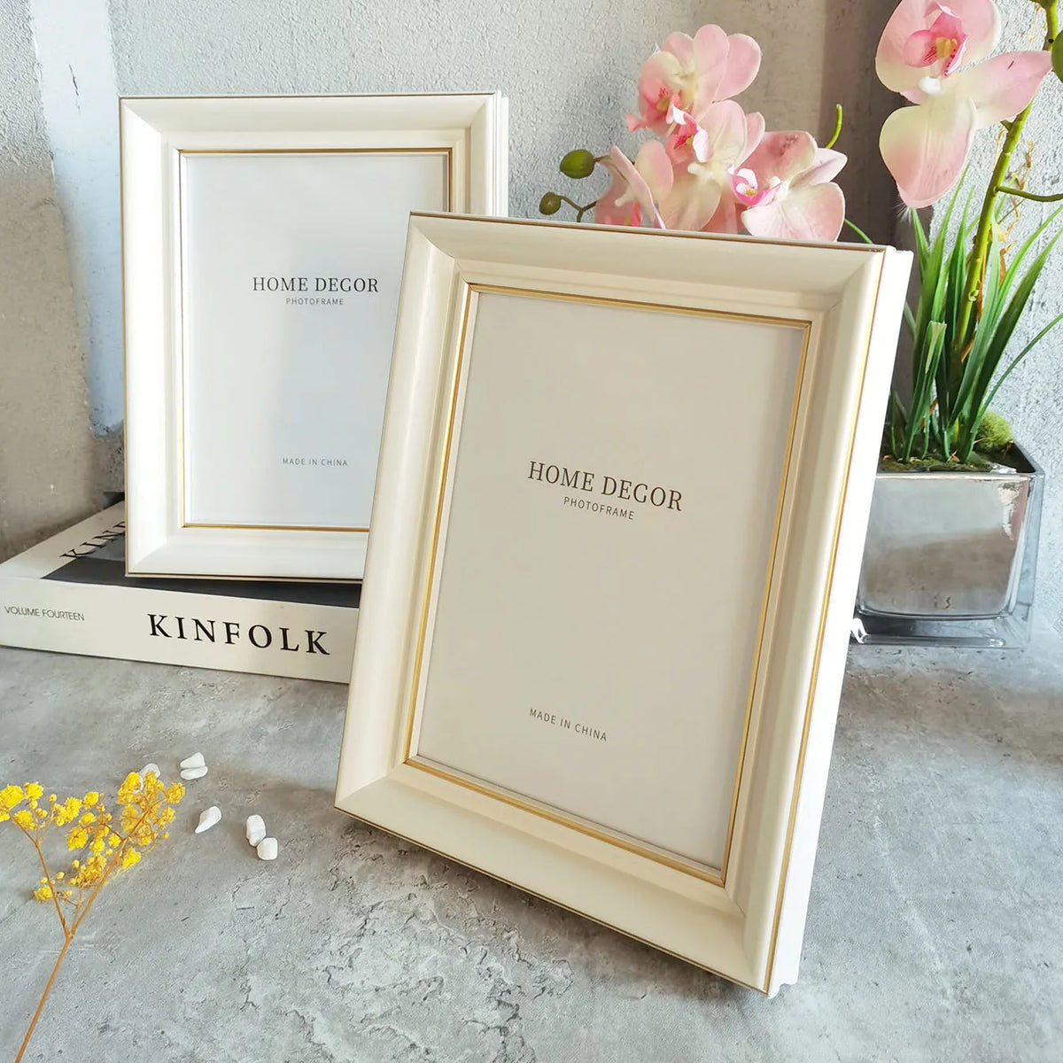 cadre photo 10x15cm 15x20cm 20x25cm beige gris clair doré classique mur table decoration