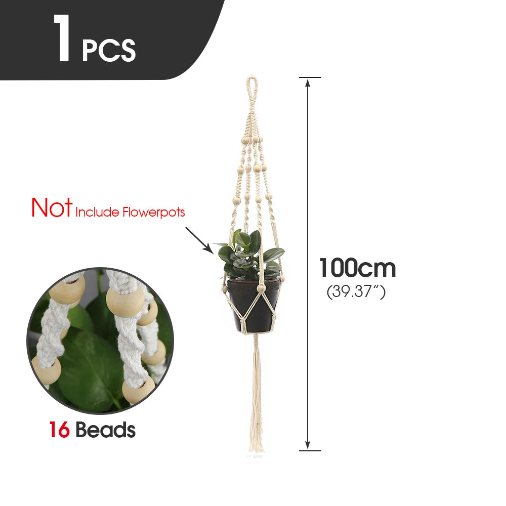 support plante suspendue macramé blanc fait main décoration jardin intérieur boho corde coton