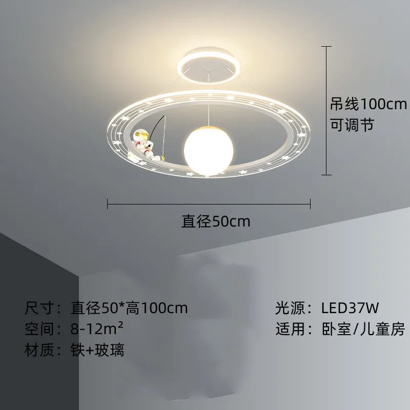 lampe suspendue moderne étoiles astronaute blanc doré bleu clair éclairage chambre enfant