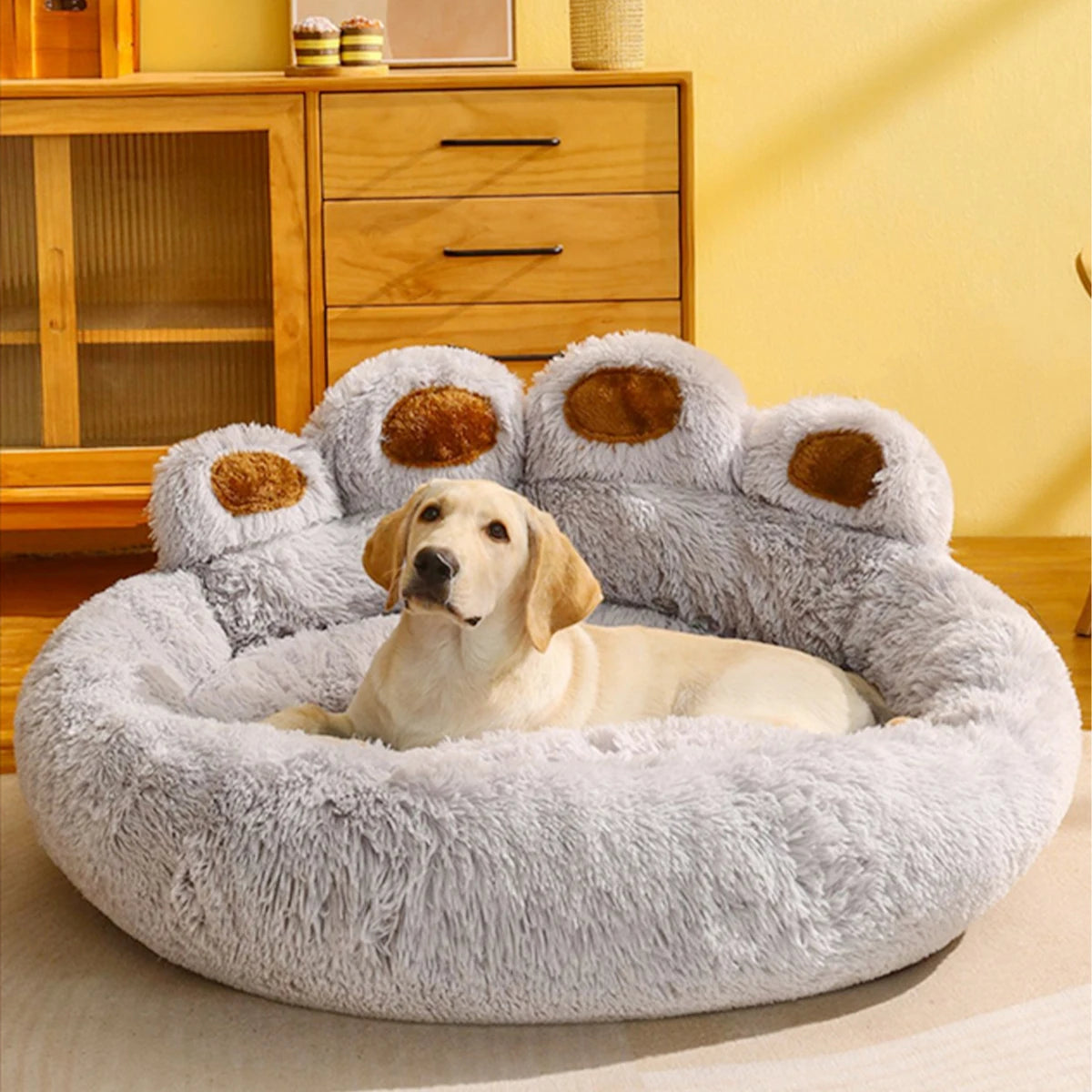 coussin chien peluche marron rose gris confortable moderne taille xl