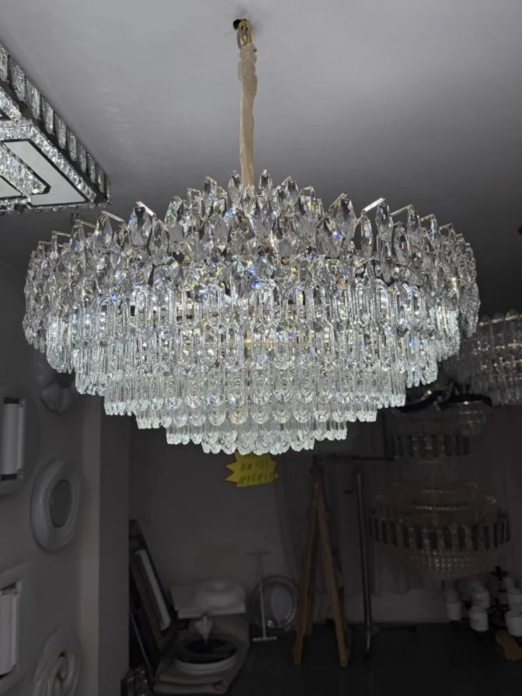 lustre led cristal transparent doré crochets classique salon chambre cuisine