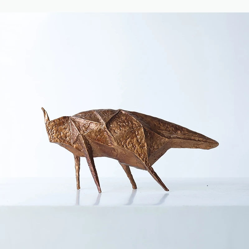 décoration moderne sculpture animaux renard loup noir bronze texturée angularisée