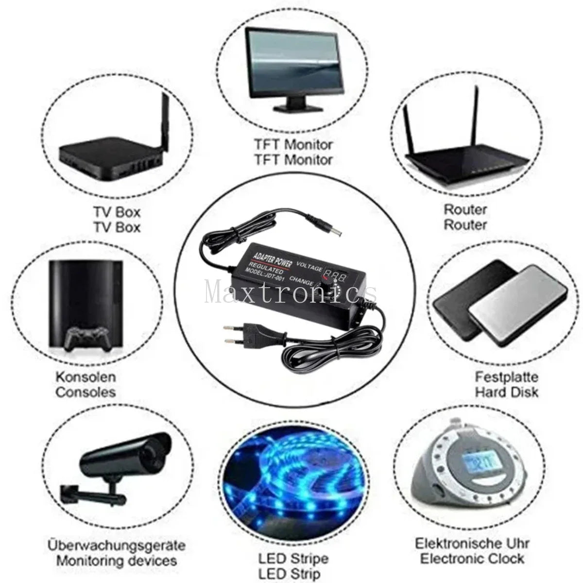 adaptateur électrique réglable tension sortie 3v 12v 24v entrée ac 100v 240v certification rohs