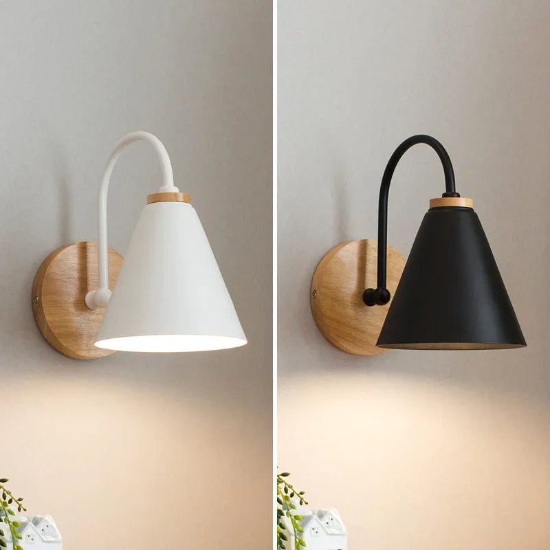 applique murale moderne conique bois blanc noir gris chambre cuisine étude salon minimaliste led