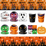 assiettes fantômes halloween citrouilles monstres serviettes gobellets sacs bonbons napkins bannières