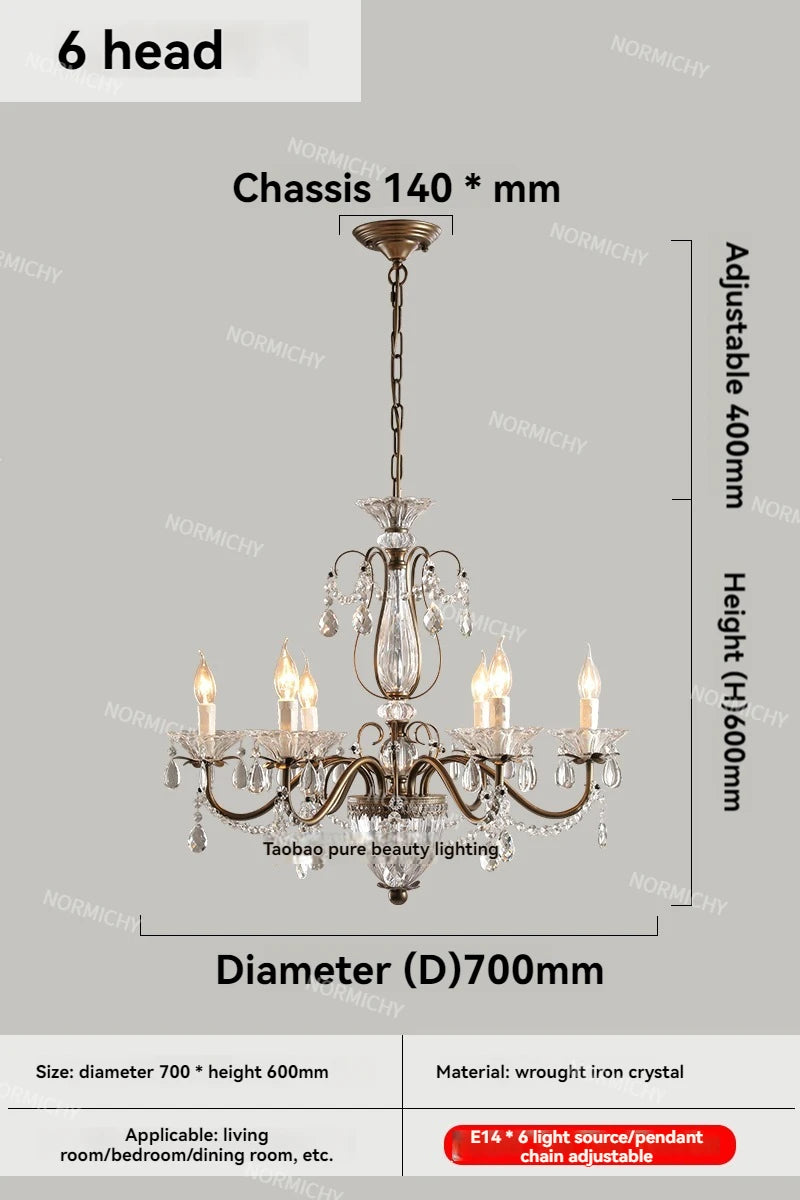 lustre cristal bronze ampoules led têtes classique suspension salon chambre