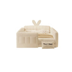 lit convertible moderne bois texture cuir beige clair coussins oreillers chambre coucher