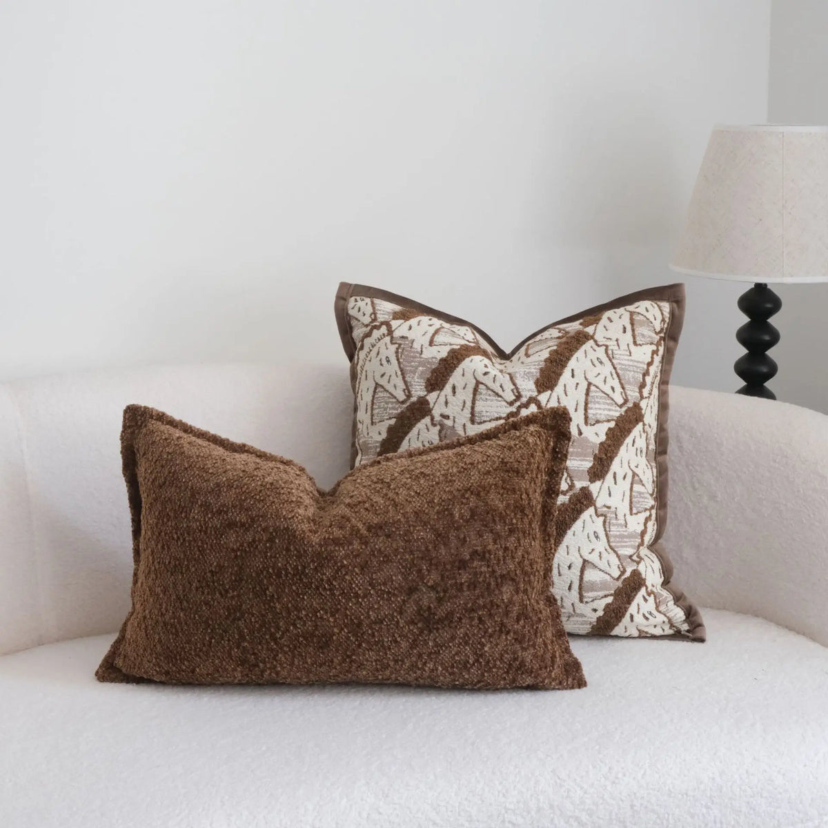 housse coussin carré moderne marron géométrique polyester 45x45cm 30x50cm decoration intérieure jacquard opaque
