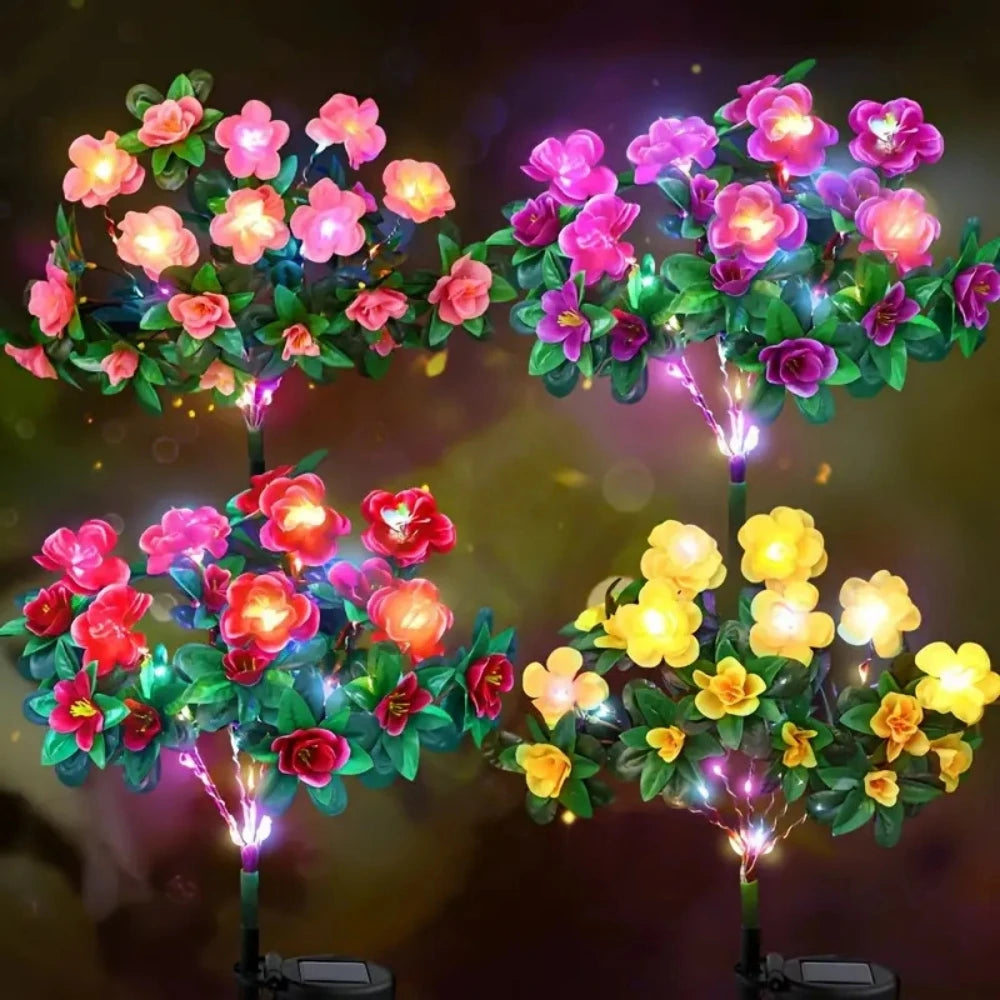 décorations jardin fleurs artificielles luminaire solaire moderne rose vert jaune blanc