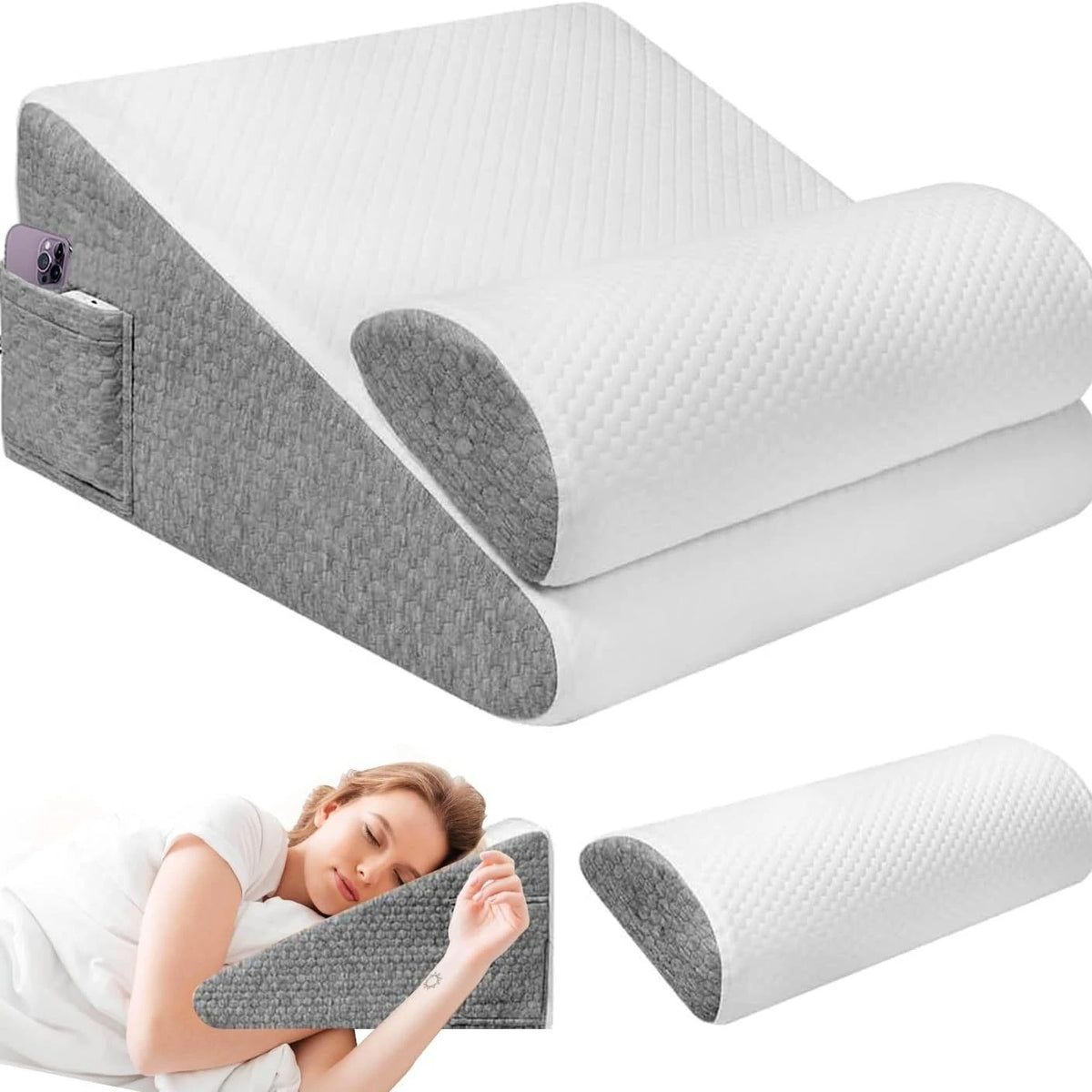 coussin wedge mousse mémoire forme tissu respirant housse amovible gris blanc contemporain minimaliste alvéolée