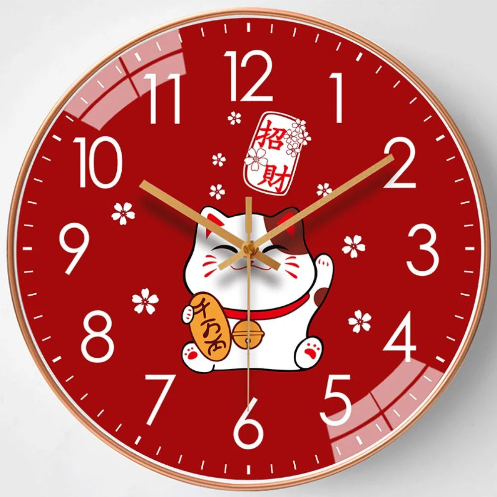 horloge murale moderne chat japonais rouge dessin animé salle séjour abs opacité fixée