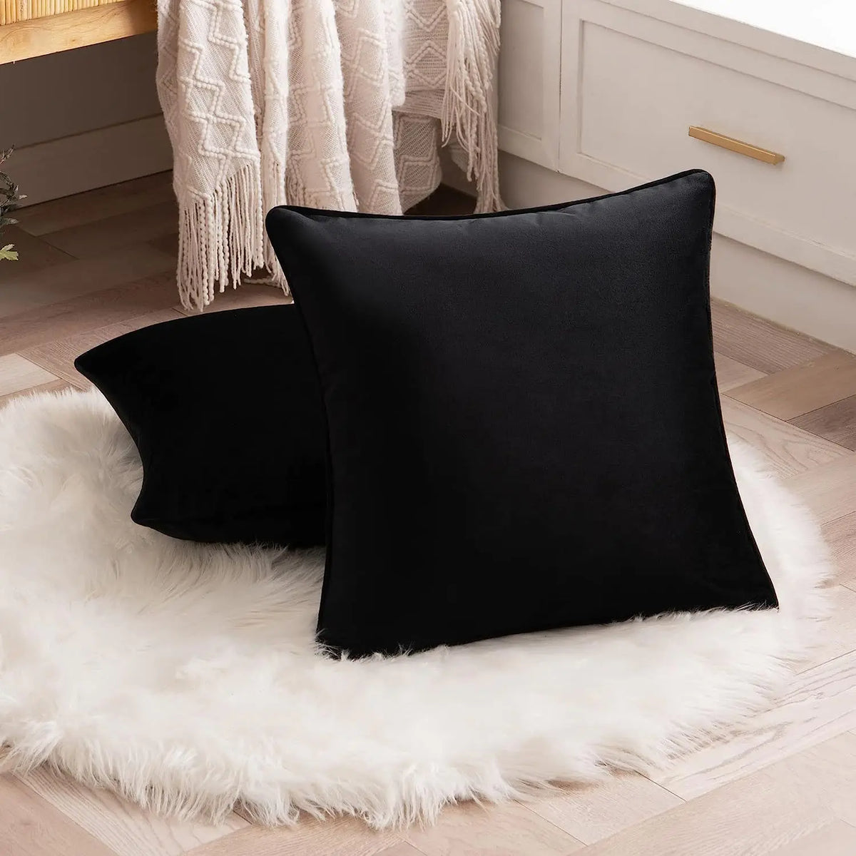 taies d'oreiller velours noir blanc simples moderne 60x60cm 45x45cm pack coussins