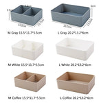 boîtes rangement gris blanc rayées modernes empilables 2l charge2kg cosmétiques lunettes ciseaux télécommande