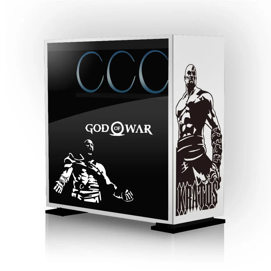 autocollants kratos graphique pvc noir blanc décalcomanie boitier pc transparent fenetre