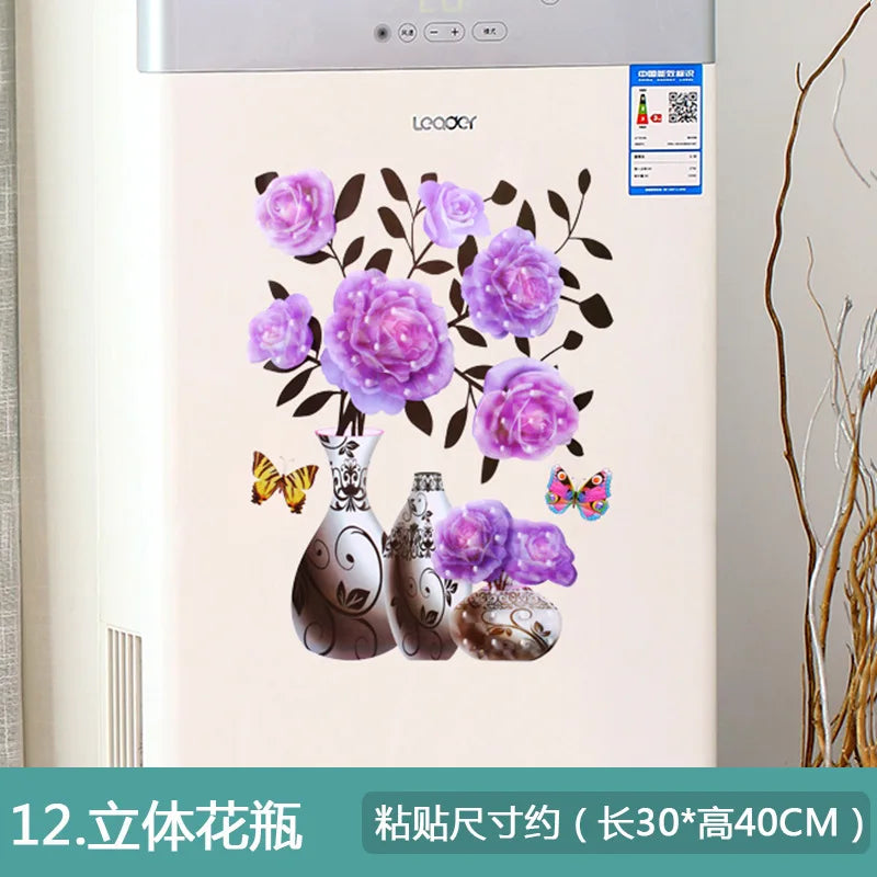 sticker mural 3d moderne fleurs papillons rose beige noir opaque chambre coucher PVC
