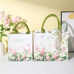 sac main toile fleurs blanc vert rose élégant réutilisable écologique poignées vertes