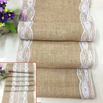 nappe table vintage jute lin dentelle bordure fleurs artificielles rustique cuisine salle manger