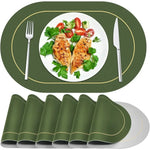 tapis table ovale moderne vert foncé assiettes blancs couverts bols alimentos
