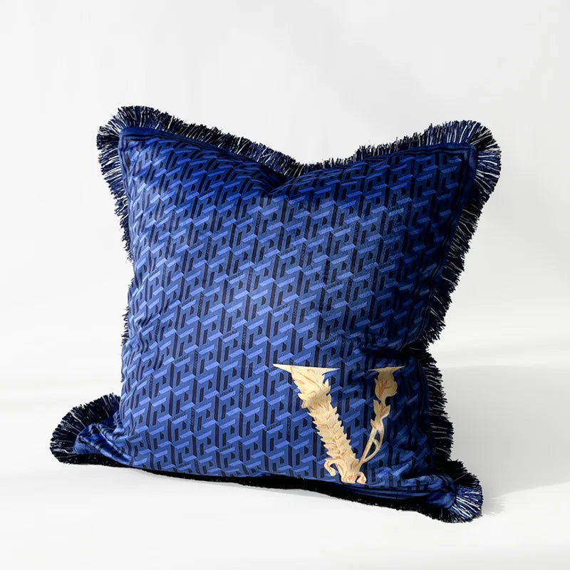 housse coussin carré léopard doré franges velours coton polyester décoration sofa chambre voiture