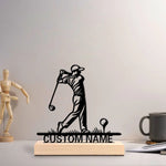 décoration murale statue golfeur silhouette gravure artisanale noire base bois chambre salon moderne