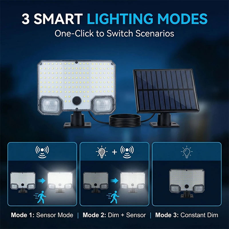lampe solaire murale capteur mouvement 144 led noir moderne télécommande modes