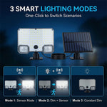 lampe solaire murale capteur mouvement 144 led noir moderne télécommande modes