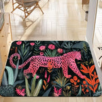 tapis moderne léopard fleurs antidérapant rose noir entrée salle bain porche