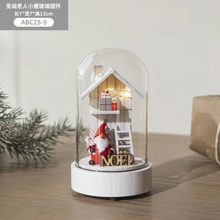 décoration noël miniature maison verre animaux sapin cadeaux lettres noel base plate