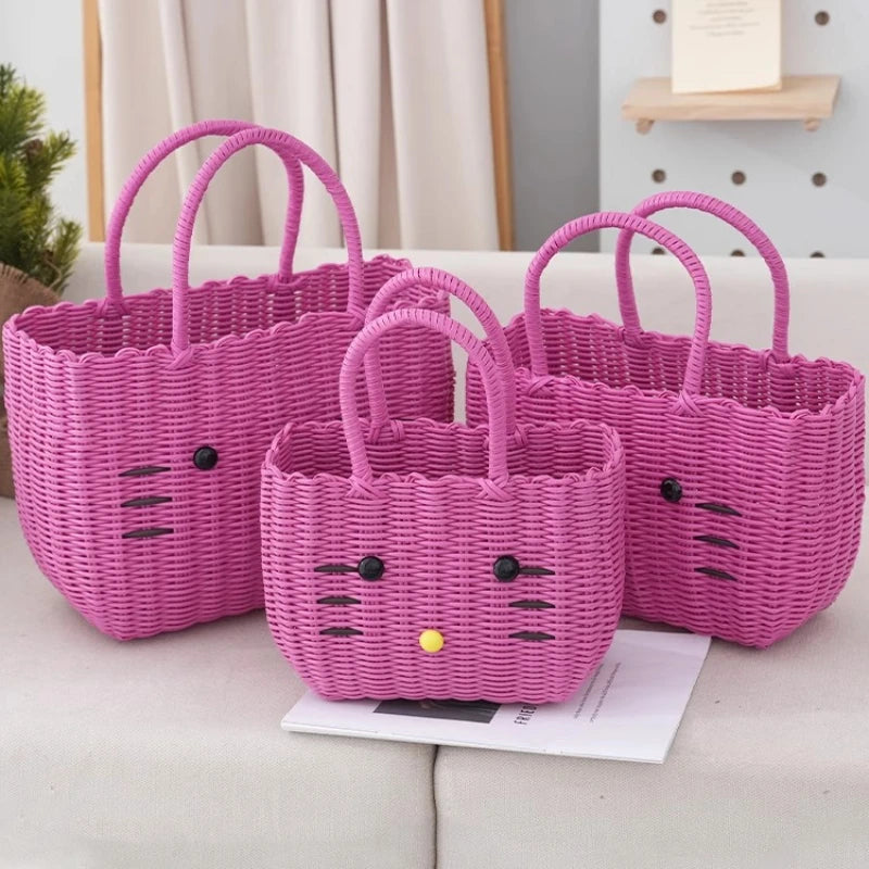 panier rangement vert clair chat mignon poignées corde blanc rose respectueux environnement