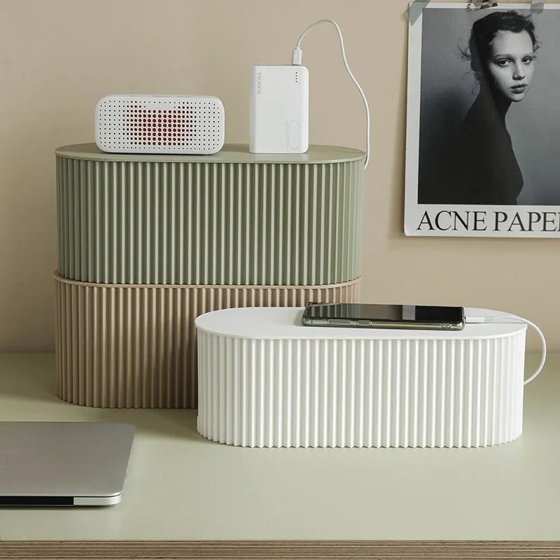 organisateur boîte rangement câbles multiprise moderne blanc vert olive minimaliste
