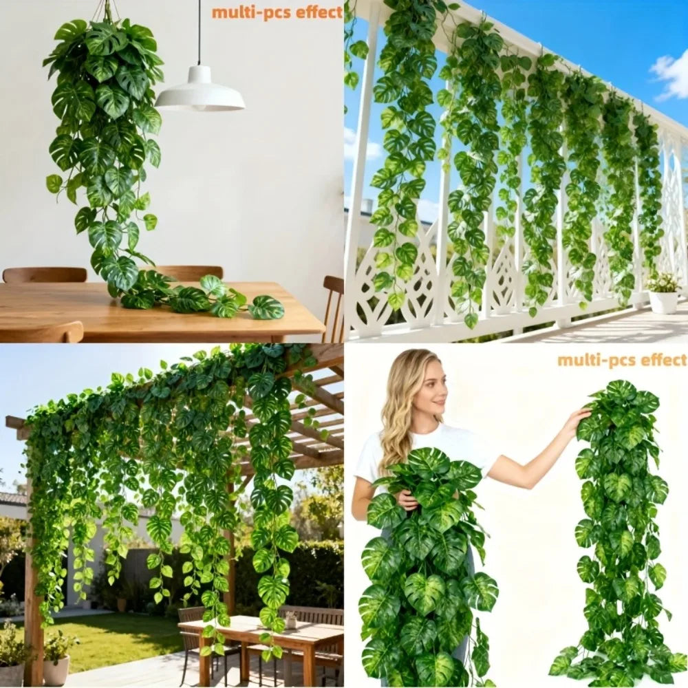 décoration intérieure plante artificielle verte feuilles grandes vigne moderne opaquement sans pot