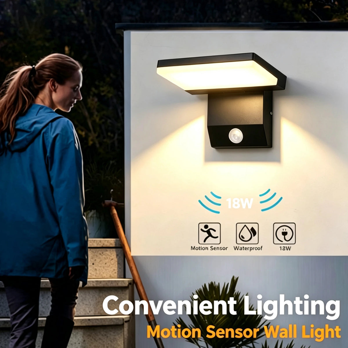 lampe murale détecteur mouvement noir moderne led ip65 étanche 2492000lm 110240v