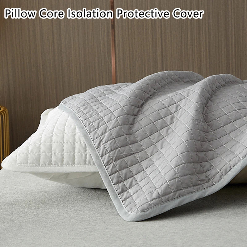 housse protection oreiller polyester gris clair carreaux moderne opacité fixation lit