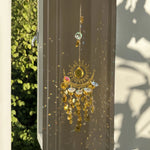 décoration murale or soleil lune artisanal bohème crochets chaines semi transparentes