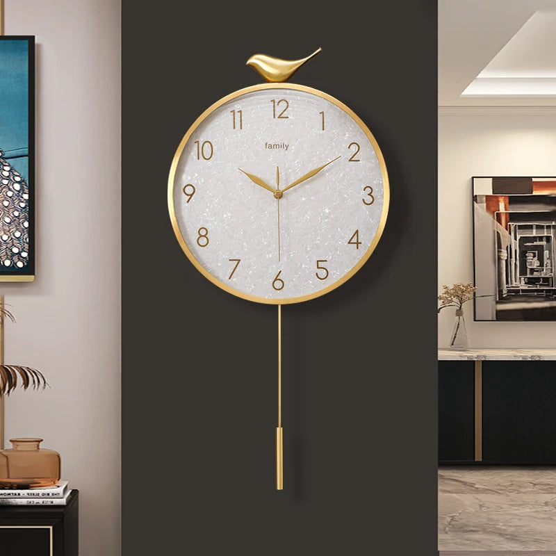 horloge murale moderne or scintillante oiseau décoration salon aiguille fixée mur horloge
