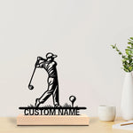 décoration murale statue golfeur silhouette gravure artisanale noire base bois chambre salon moderne
