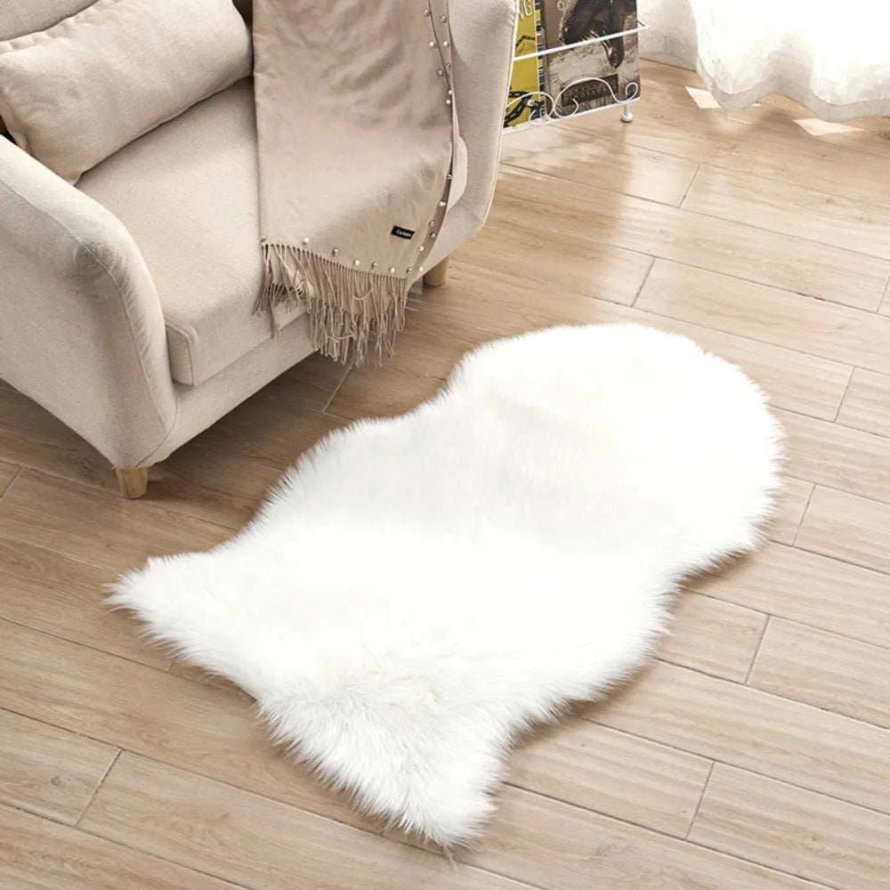 tapis blanc fourrure synthétique moderne polyester lavable vinyle sans BPA chambre maison
