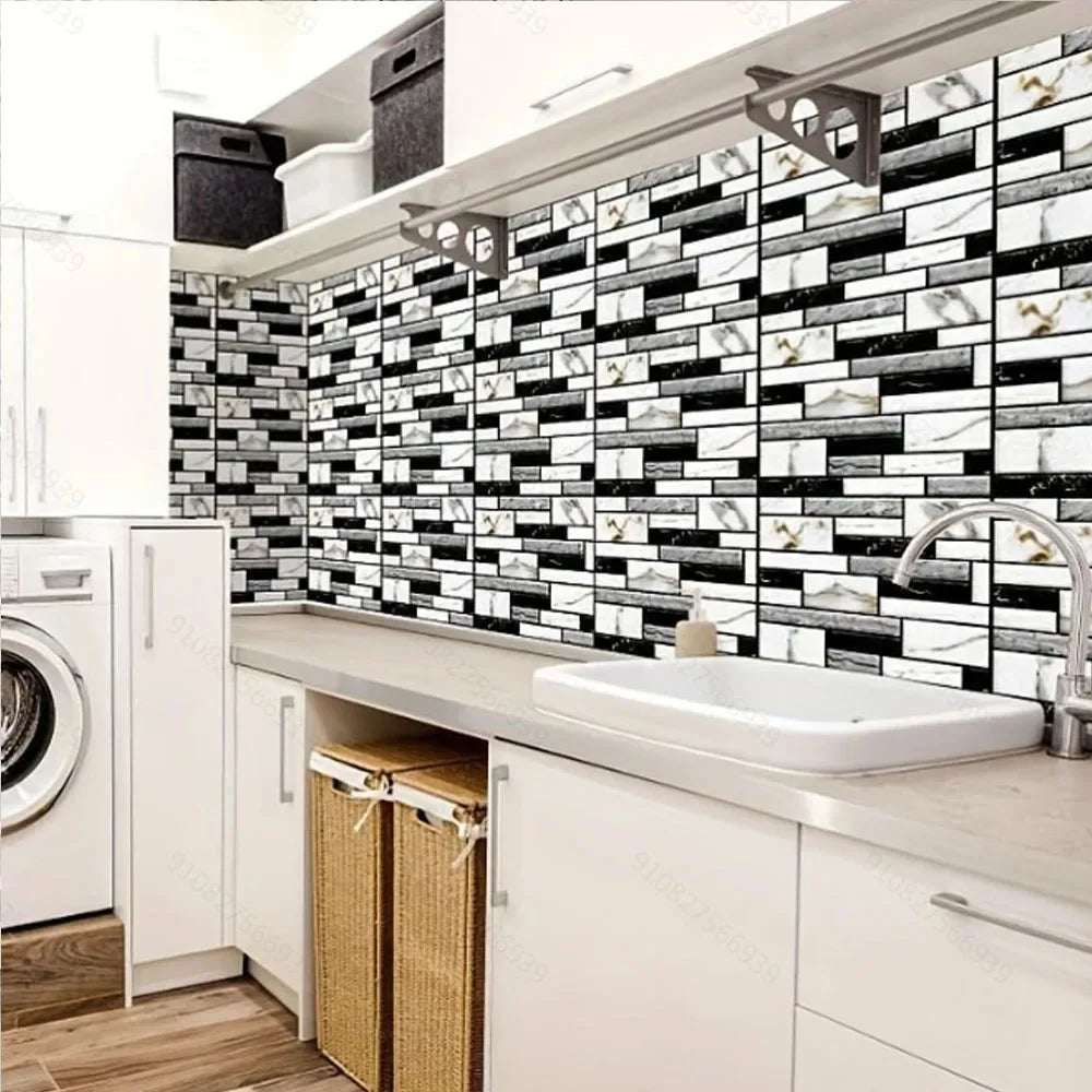 autocollants murals marbrés adhésifs carreaux muraux blancs gris noirs modernes décoration intérieure salon chambre