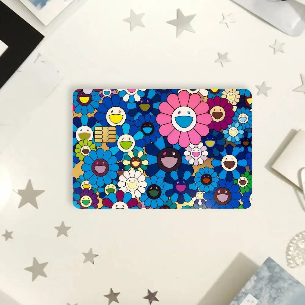 autocollants imperméables cartes credit debit transport multicolore floral popart adhésifs portefeuilles cartes modernes