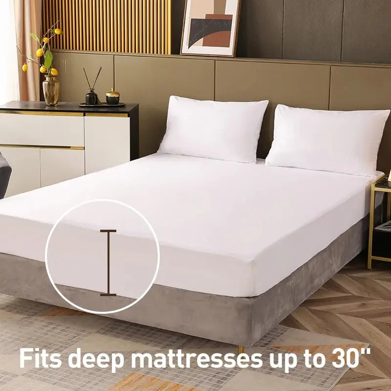 housse matelas imperméable polyester blanc uni moderne ajustée maison hospitalière 140x200cm