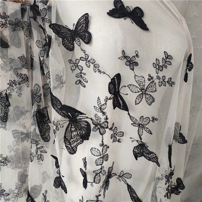 tissu dentelle polyester mariage papillons brodés transparent élégant blanc robe châle fourniture couture artisanat