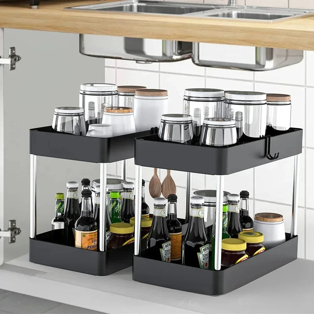 rangements étagères sous meuble noir moderne clips organisation bain cuisine