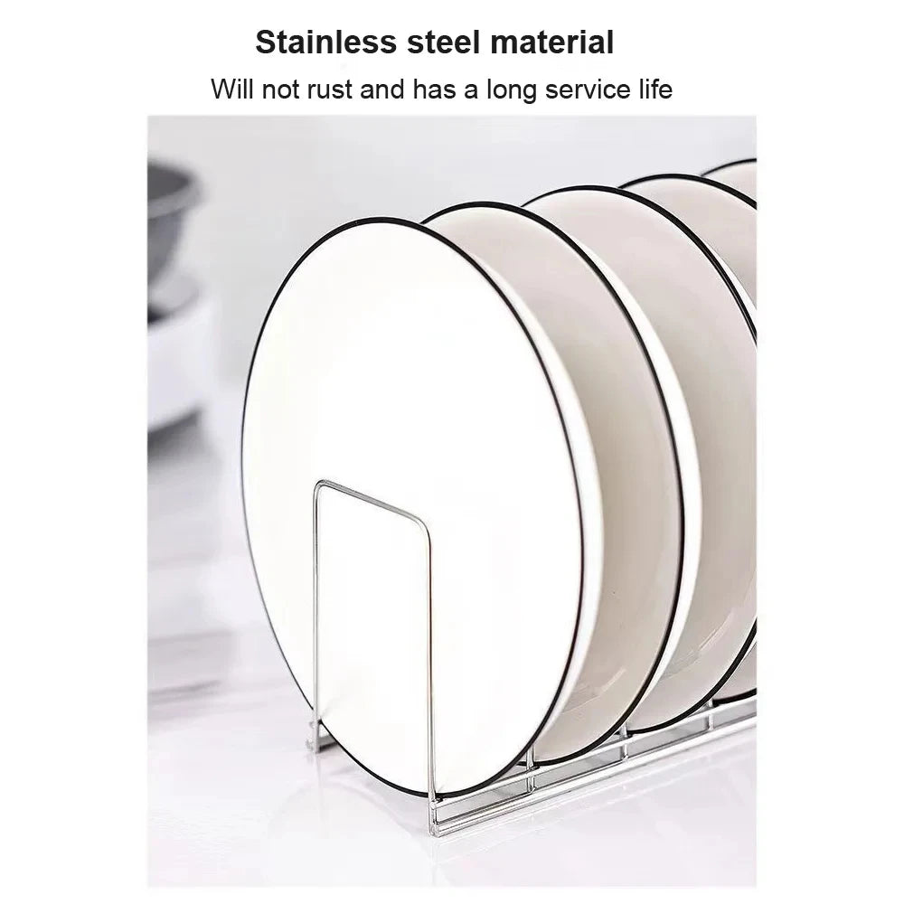 support rangement vaisselle acier inoxydable moderne assiettes bols cuisine économiseur espace multifonction argenté minimaliste