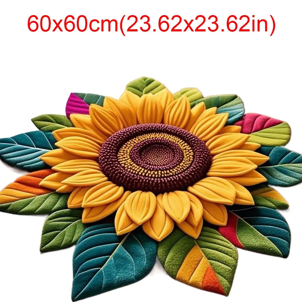 tapis fleur tournesol jaune vert moderne 60x60cm polyester antidérapant salon chambre