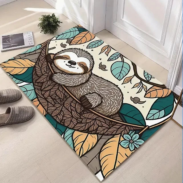 tapis dessin animé paresseux feuilles colorées moderne vert clair beige salon bain extérieur