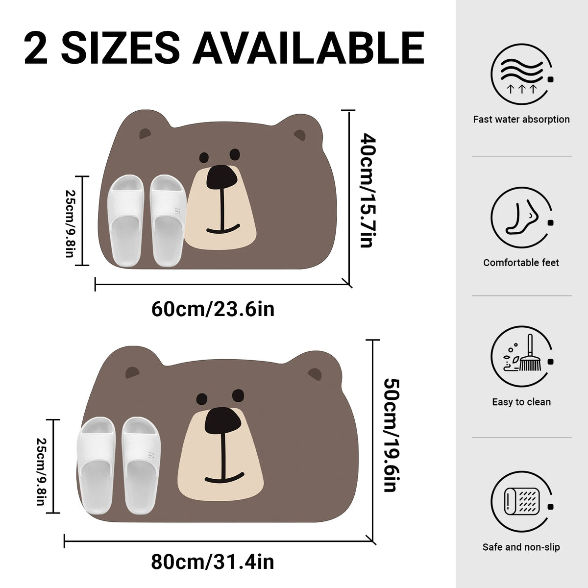 tapis bain caoutchouc antidérapant ours lion motifs animaux marron moderne 40x60cm 50x80cm