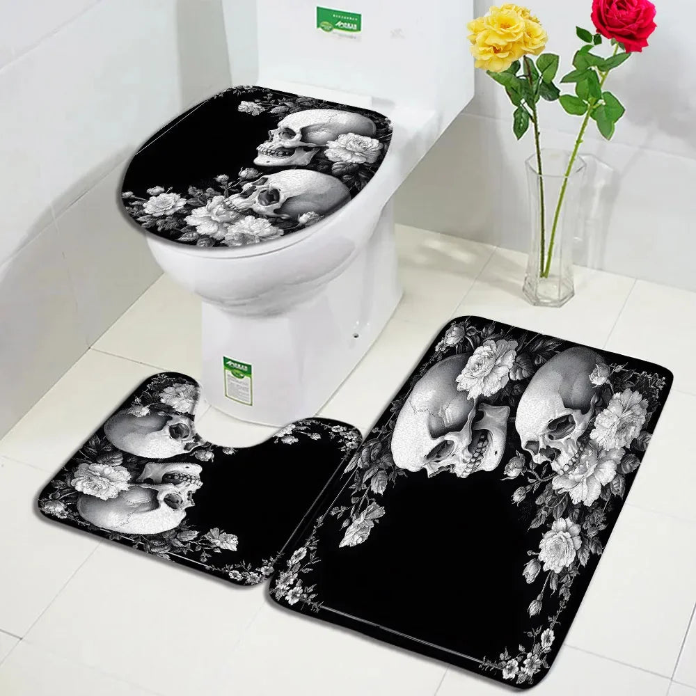 tapis toilette gothique crânes roses squelette fleurs salle bain moderne respectueux environnement halloween festive