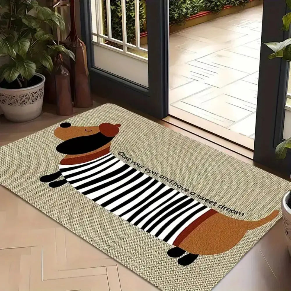 tapis moderne rayures noires blanches points blancs fond noir anti salissure antidérapant polyester